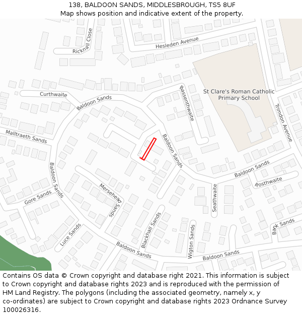 138, BALDOON SANDS, MIDDLESBROUGH, TS5 8UF: Location map and indicative extent of plot