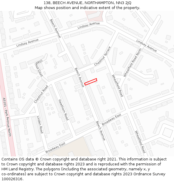 138, BEECH AVENUE, NORTHAMPTON, NN3 2JQ: Location map and indicative extent of plot