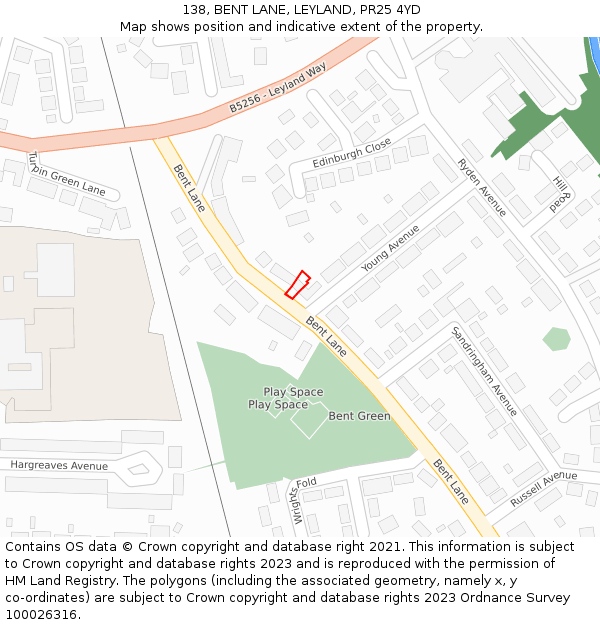 138, BENT LANE, LEYLAND, PR25 4YD: Location map and indicative extent of plot