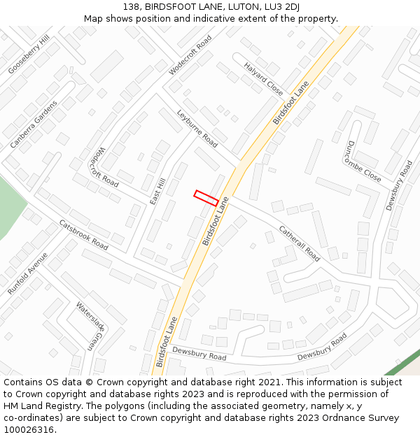138, BIRDSFOOT LANE, LUTON, LU3 2DJ: Location map and indicative extent of plot