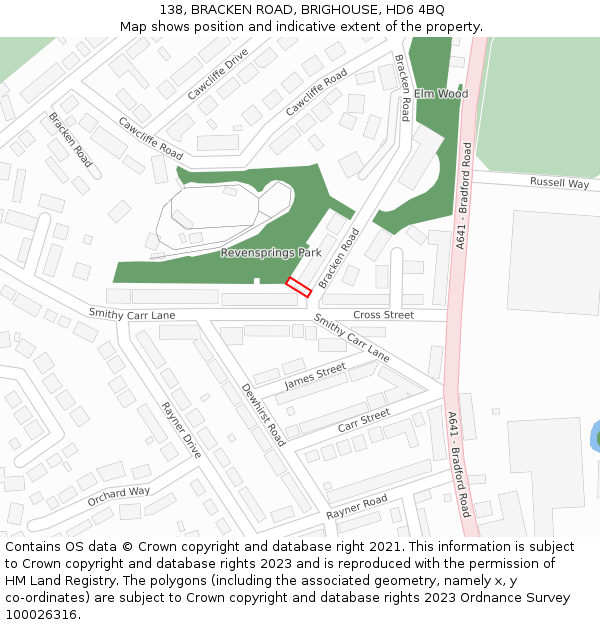 138, BRACKEN ROAD, BRIGHOUSE, HD6 4BQ: Location map and indicative extent of plot