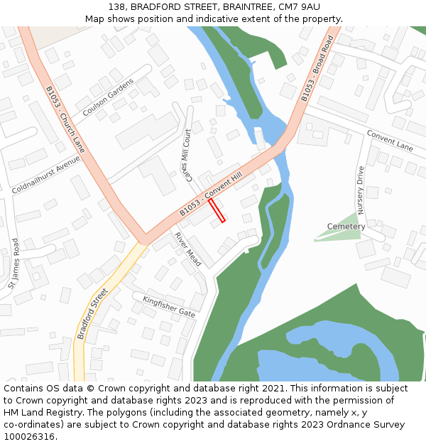138, BRADFORD STREET, BRAINTREE, CM7 9AU: Location map and indicative extent of plot