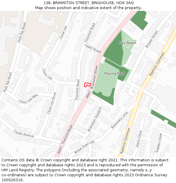 138, BRAMSTON STREET, BRIGHOUSE, HD6 3AQ: Location map and indicative extent of plot
