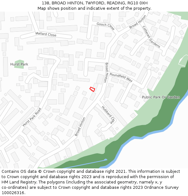 138, BROAD HINTON, TWYFORD, READING, RG10 0XH: Location map and indicative extent of plot