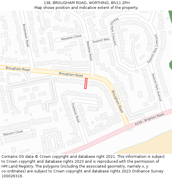 138, BROUGHAM ROAD, WORTHING, BN11 2PH: Location map and indicative extent of plot