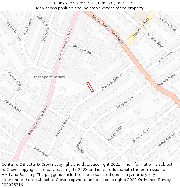 138, BRYNLAND AVENUE, BRISTOL, BS7 9DY: Location map and indicative extent of plot