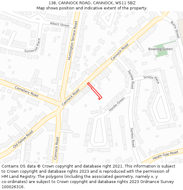138, CANNOCK ROAD, CANNOCK, WS11 5BZ: Location map and indicative extent of plot