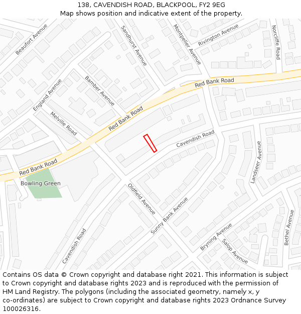 138, CAVENDISH ROAD, BLACKPOOL, FY2 9EG: Location map and indicative extent of plot