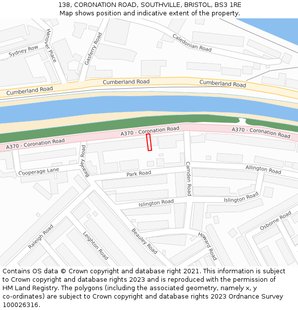 138, CORONATION ROAD, SOUTHVILLE, BRISTOL, BS3 1RE: Location map and indicative extent of plot