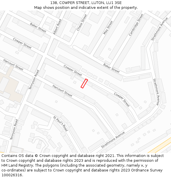138, COWPER STREET, LUTON, LU1 3SE: Location map and indicative extent of plot
