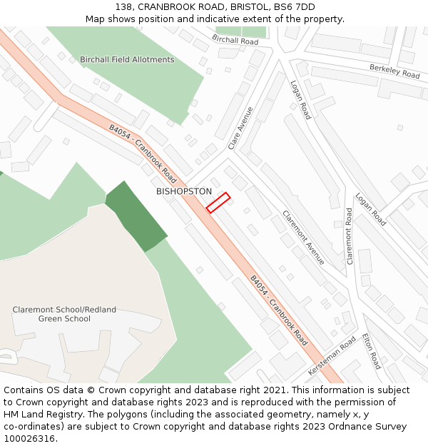 138, CRANBROOK ROAD, BRISTOL, BS6 7DD: Location map and indicative extent of plot