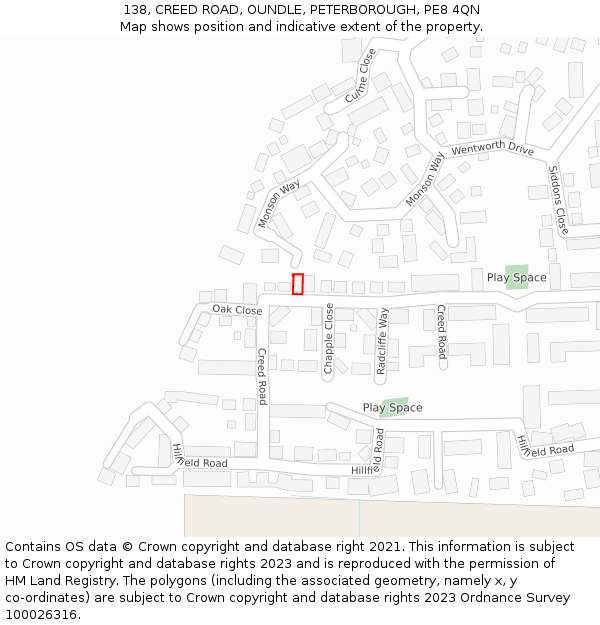 138, CREED ROAD, OUNDLE, PETERBOROUGH, PE8 4QN: Location map and indicative extent of plot