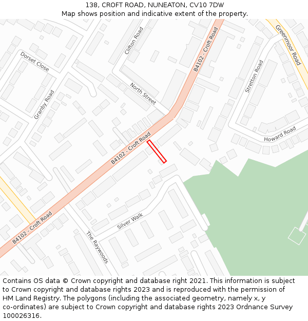 138, CROFT ROAD, NUNEATON, CV10 7DW: Location map and indicative extent of plot