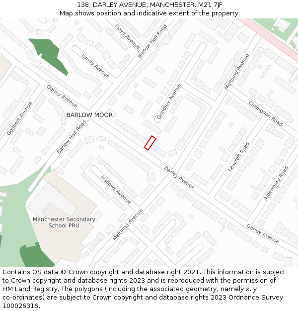 138, DARLEY AVENUE, MANCHESTER, M21 7JF: Location map and indicative extent of plot