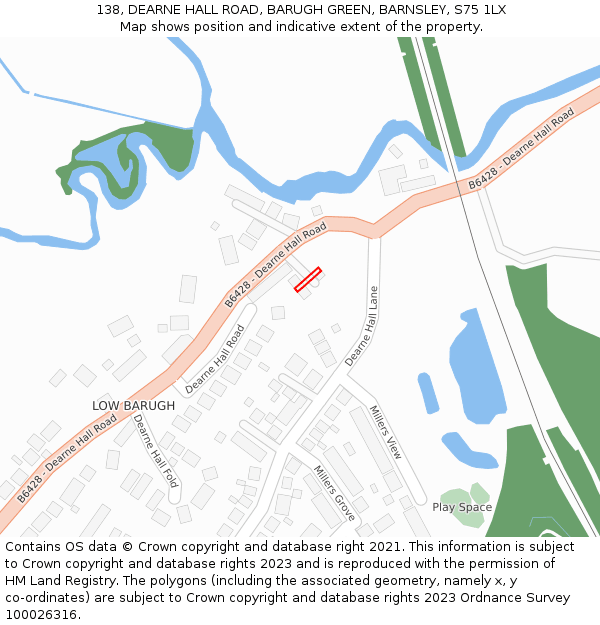 138, DEARNE HALL ROAD, BARUGH GREEN, BARNSLEY, S75 1LX: Location map and indicative extent of plot