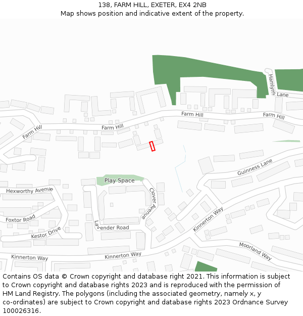 138, FARM HILL, EXETER, EX4 2NB: Location map and indicative extent of plot