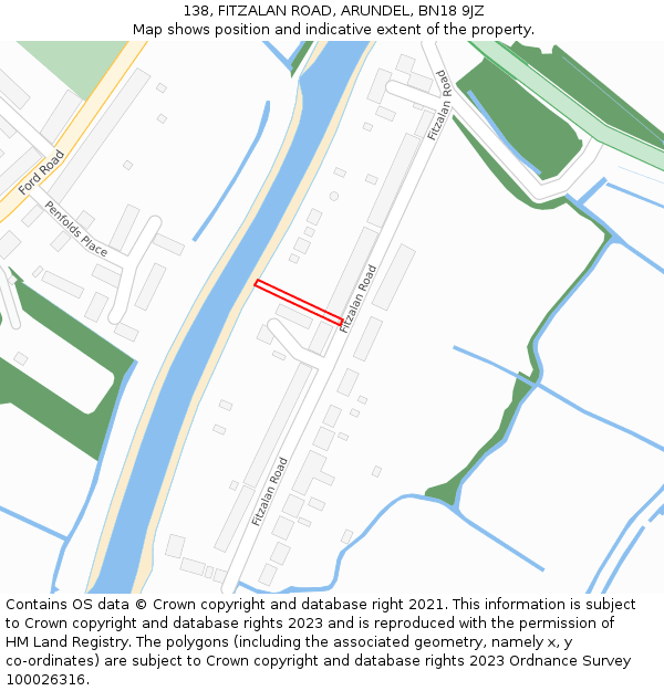 138, FITZALAN ROAD, ARUNDEL, BN18 9JZ: Location map and indicative extent of plot
