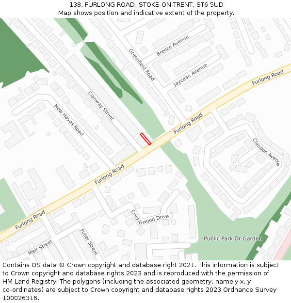 138, FURLONG ROAD, STOKE-ON-TRENT, ST6 5UD: Location map and indicative extent of plot
