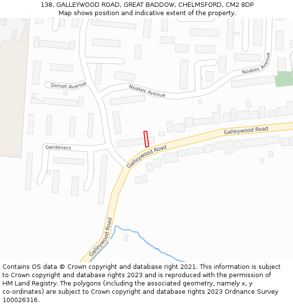 138, GALLEYWOOD ROAD, GREAT BADDOW, CHELMSFORD, CM2 8DP: Location map and indicative extent of plot