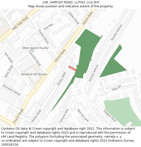 138, HARTLEY ROAD, LUTON, LU2 0HY: Location map and indicative extent of plot