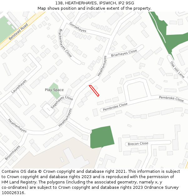 138, HEATHERHAYES, IPSWICH, IP2 9SG: Location map and indicative extent of plot