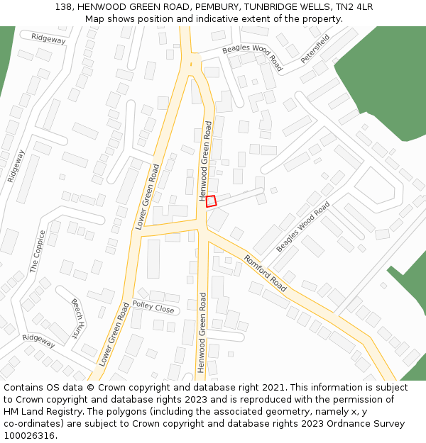 138, HENWOOD GREEN ROAD, PEMBURY, TUNBRIDGE WELLS, TN2 4LR: Location map and indicative extent of plot