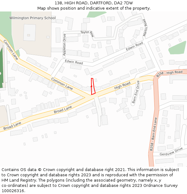 138, HIGH ROAD, DARTFORD, DA2 7DW: Location map and indicative extent of plot