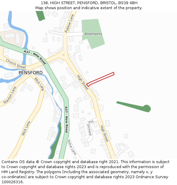 138, HIGH STREET, PENSFORD, BRISTOL, BS39 4BH: Location map and indicative extent of plot