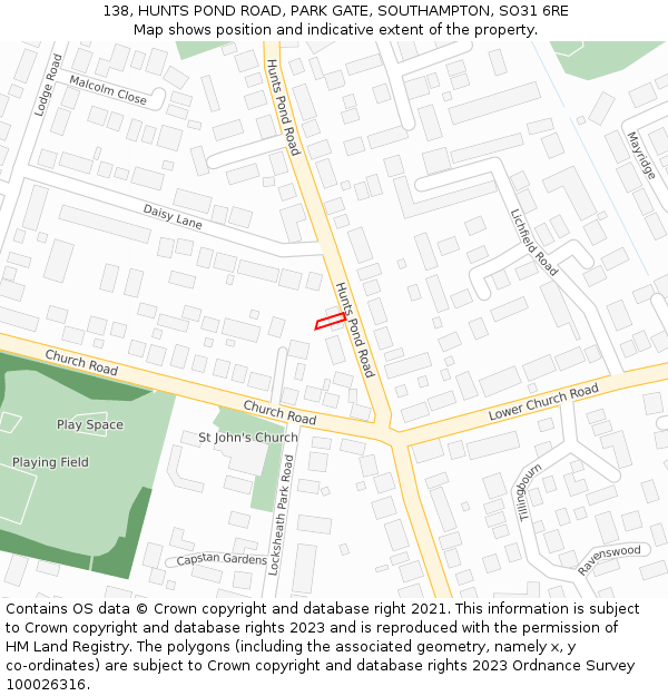 138, HUNTS POND ROAD, PARK GATE, SOUTHAMPTON, SO31 6RE: Location map and indicative extent of plot