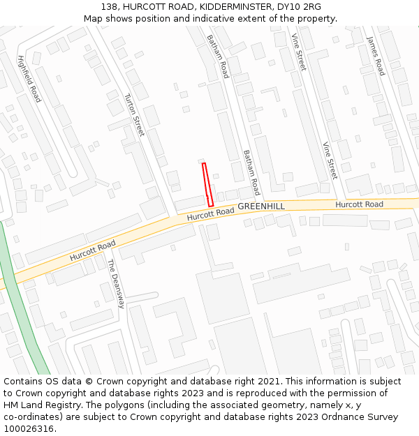 138, HURCOTT ROAD, KIDDERMINSTER, DY10 2RG: Location map and indicative extent of plot
