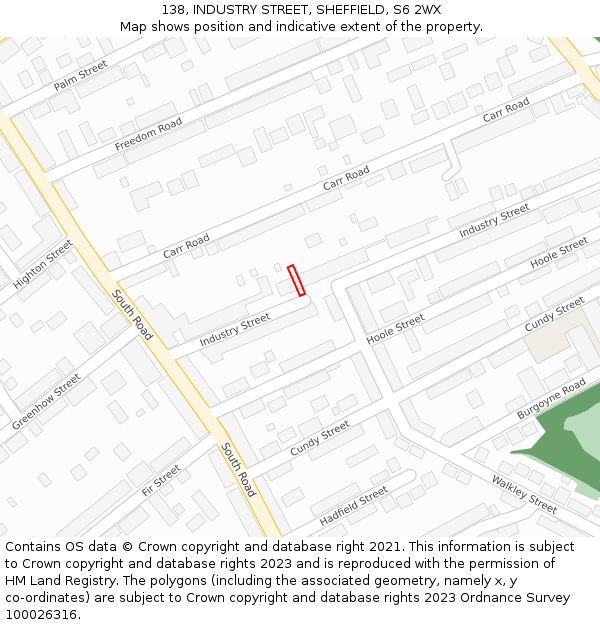 138, INDUSTRY STREET, SHEFFIELD, S6 2WX: Location map and indicative extent of plot