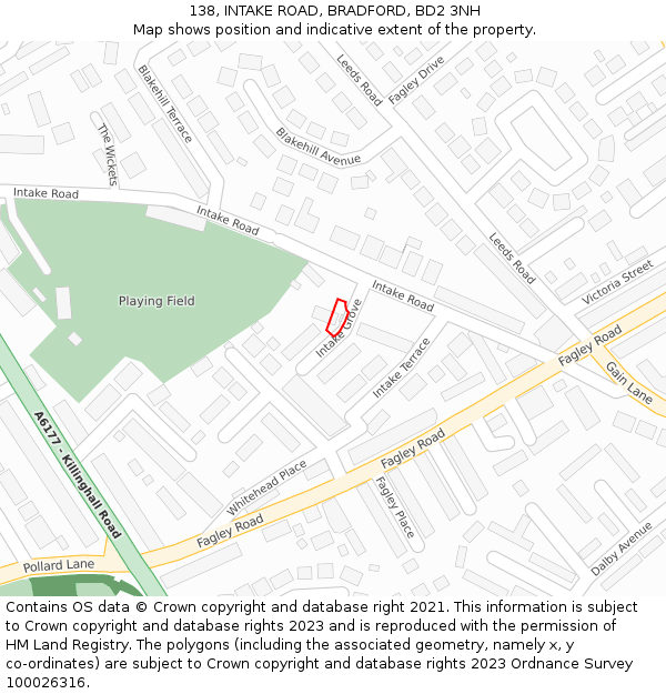 138, INTAKE ROAD, BRADFORD, BD2 3NH: Location map and indicative extent of plot