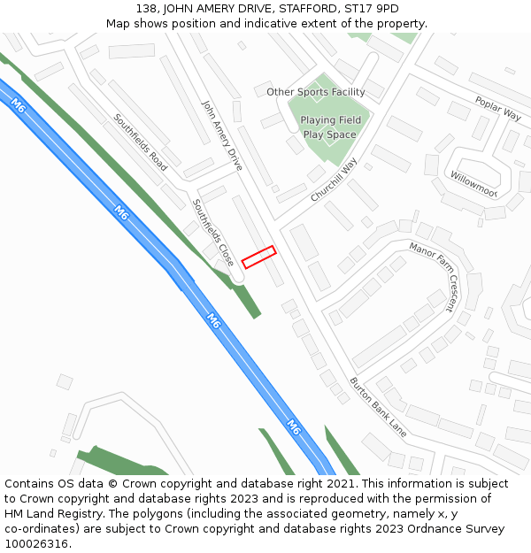 138, JOHN AMERY DRIVE, STAFFORD, ST17 9PD: Location map and indicative extent of plot