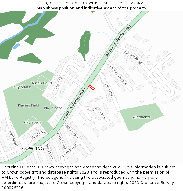 138, KEIGHLEY ROAD, COWLING, KEIGHLEY, BD22 0AS: Location map and indicative extent of plot