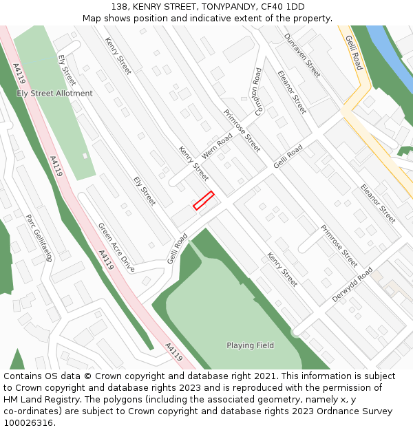138, KENRY STREET, TONYPANDY, CF40 1DD: Location map and indicative extent of plot