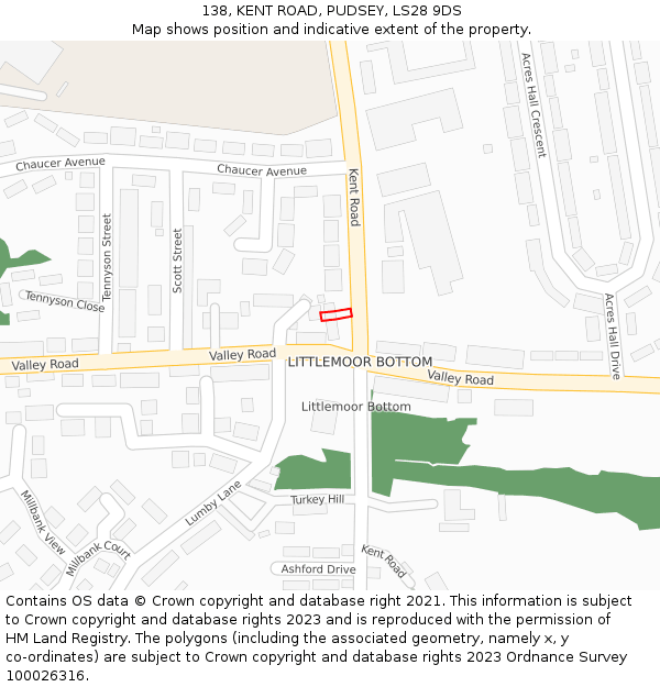 138, KENT ROAD, PUDSEY, LS28 9DS: Location map and indicative extent of plot