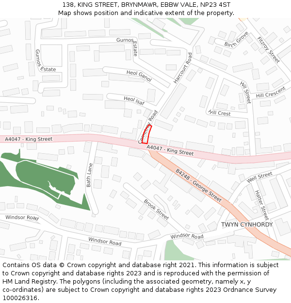 138, KING STREET, BRYNMAWR, EBBW VALE, NP23 4ST: Location map and indicative extent of plot