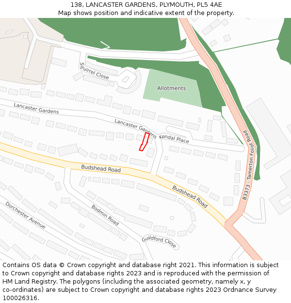 138, LANCASTER GARDENS, PLYMOUTH, PL5 4AE: Location map and indicative extent of plot