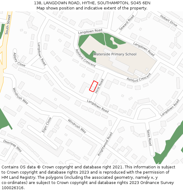 138, LANGDOWN ROAD, HYTHE, SOUTHAMPTON, SO45 6EN: Location map and indicative extent of plot