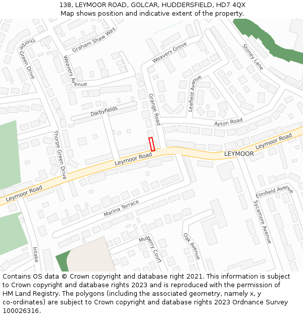 138, LEYMOOR ROAD, GOLCAR, HUDDERSFIELD, HD7 4QX: Location map and indicative extent of plot