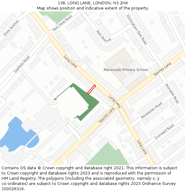 138, LONG LANE, LONDON, N3 2HX: Location map and indicative extent of plot