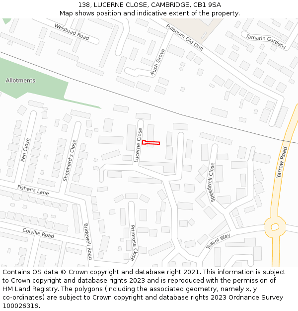138, LUCERNE CLOSE, CAMBRIDGE, CB1 9SA: Location map and indicative extent of plot