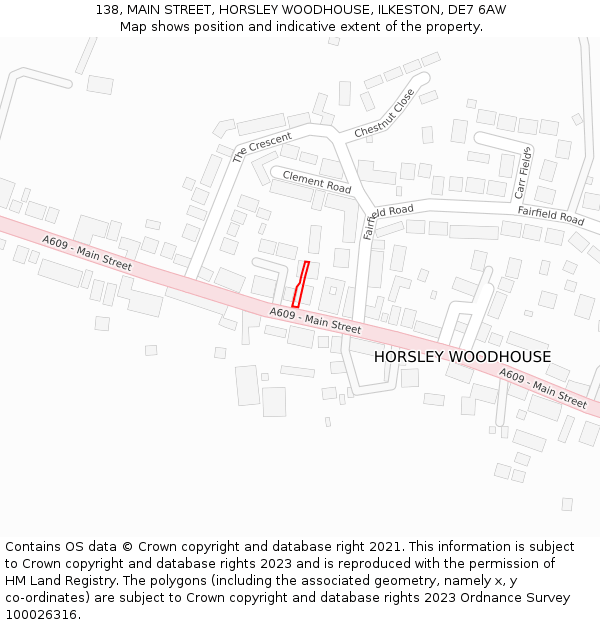 138, MAIN STREET, HORSLEY WOODHOUSE, ILKESTON, DE7 6AW: Location map and indicative extent of plot