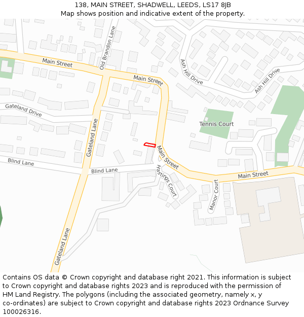 138, MAIN STREET, SHADWELL, LEEDS, LS17 8JB: Location map and indicative extent of plot