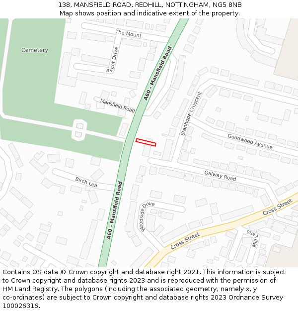138, MANSFIELD ROAD, REDHILL, NOTTINGHAM, NG5 8NB: Location map and indicative extent of plot