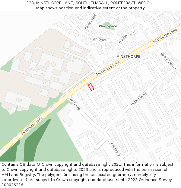 138, MINSTHORPE LANE, SOUTH ELMSALL, PONTEFRACT, WF9 2UH: Location map and indicative extent of plot