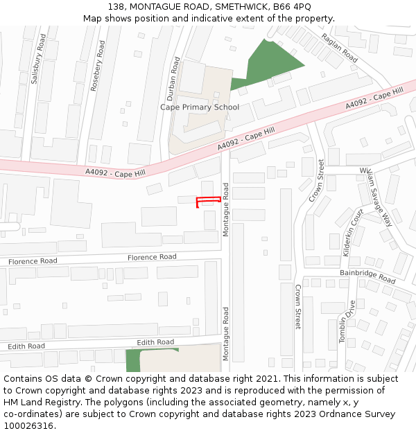 138, MONTAGUE ROAD, SMETHWICK, B66 4PQ: Location map and indicative extent of plot