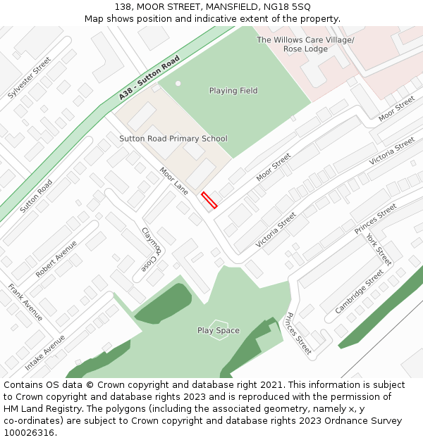 138, MOOR STREET, MANSFIELD, NG18 5SQ: Location map and indicative extent of plot