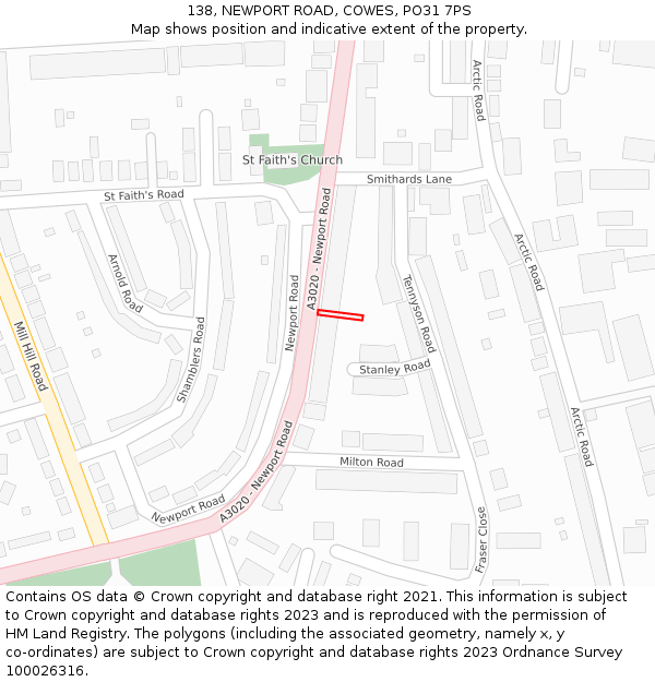 138, NEWPORT ROAD, COWES, PO31 7PS: Location map and indicative extent of plot