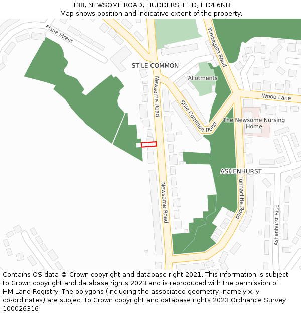 138, NEWSOME ROAD, HUDDERSFIELD, HD4 6NB: Location map and indicative extent of plot
